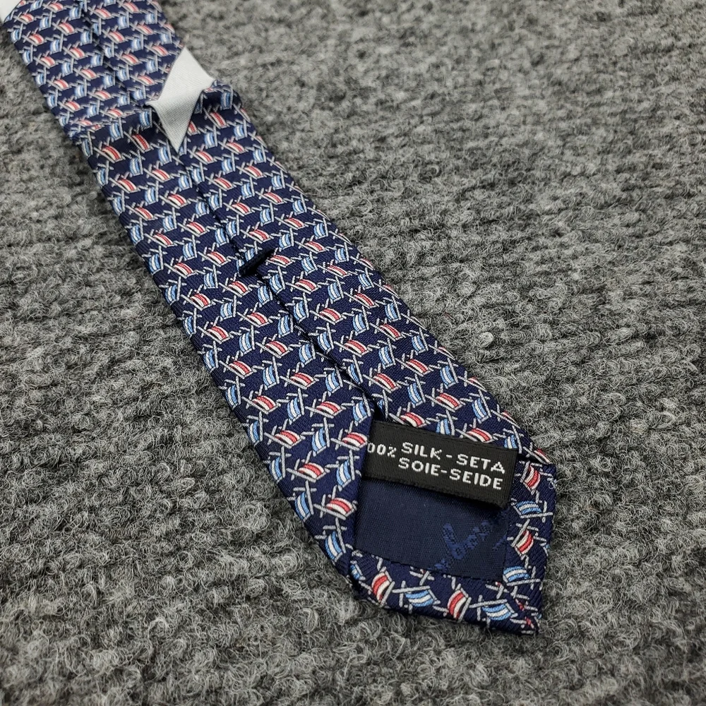 Salvatore Ferragamo Silk Tie Beach Chair Print Formal Navy Blue Made In Italy